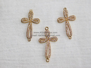 CZ Gold Cubic Zirconia Cross Connector, Silver Sideways Link Cross #75, Black Cross Connectors
